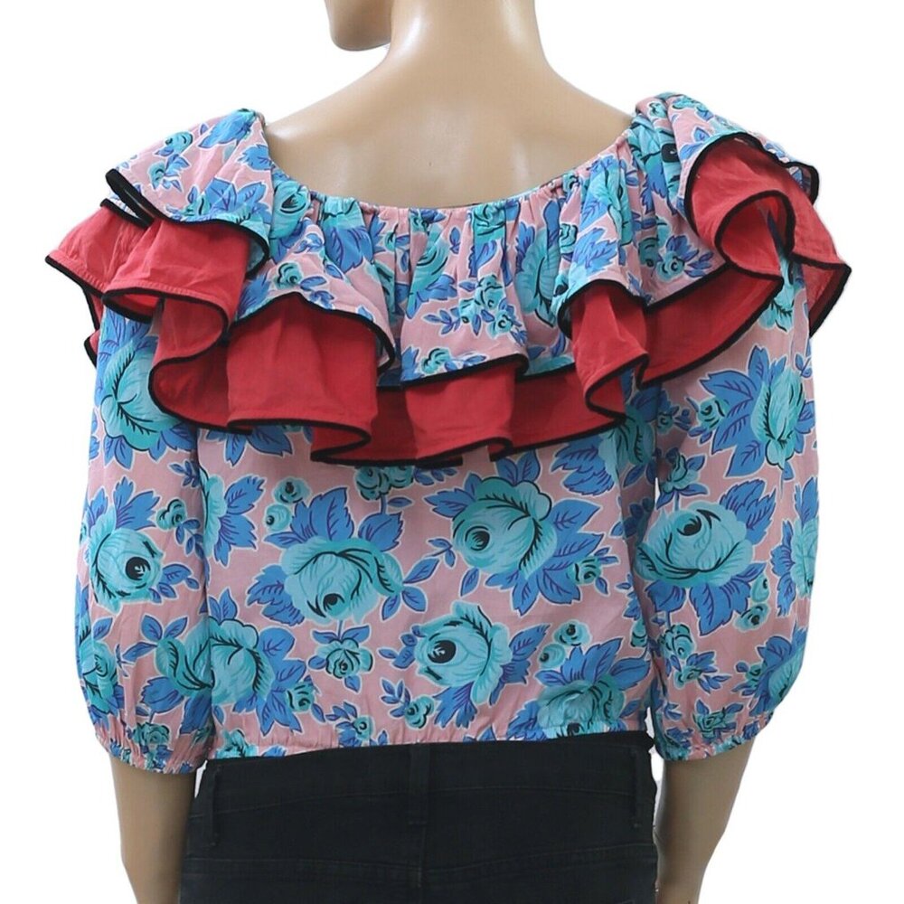 Rhode Resort Voile Floral Printed Bodysuit Top Cotton Tiered Ruffle S New 273444 - Picture 4 of 4